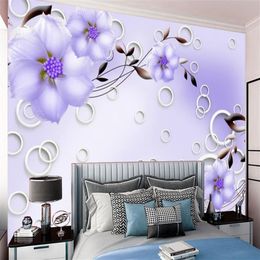 3d Wallpaper Purple Flower Home Improvement Wall Paper Romantic Floral Digital Print Painting Kitchen Room Mural230a