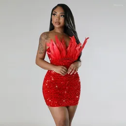 Casual Dresses 2023 Luxury Designer Solid Sexy Club Heavy Industry Sequined Strapless Sleeveless High Waist Women Short Pencil Dress