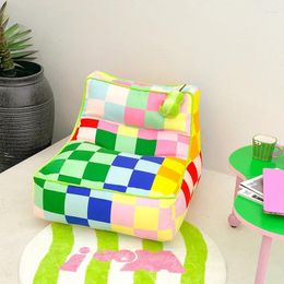 Pillow Mosaic Plaid Lazy Sofa Recliner Small Apartment Armchair Bedroom Living Room Creative Leisure