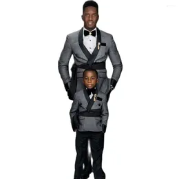 Men's Suits Grey For Men With Belt Father And Son Children'S Wedding Groom Prom Luxury Big Italian Brand Blazer Set 2pc