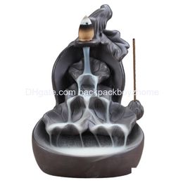 Sachet Bags Smoke Backflow Ceramic Incense Burner Cone Stick Holder Censer Black Furnishing Articles Decoration Home Furnace Base Dr Ot0Sw