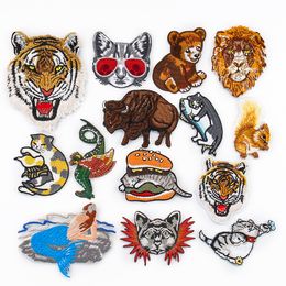 DIY Sewing Accessories Customised Notions Animal Embroidery Clothing Iron on Cat Tiger Lion Patches T Shirt Jacket Badge Hoodie Hat Jeans Sticker