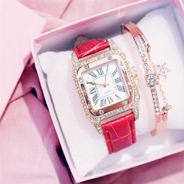 Simple Fashion watch cwp KEMANQI Brand Square Dial Diamond Bezel Leather Band Womens Watches Ladys Watch Quartz Wristwatches210s