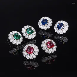 Stud Earrings Sparkling 8 8mm Lab Created Ruby Emerald Sapphire S925 Sterling Silver Blossom Flower For Women Mother's Day Gift