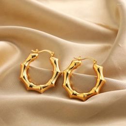 Orecchini a cerchio Cerchio rotondo geometrico creativo Placcato in oro Acciaio inossidabile Bambù Fibbia per orecchie Cerchi spessi Regalo di gioielli femminili