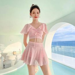 Women's Swimwear 2023 Korea Style Women Swimsuit Fairy Two-pieces Cover Belly Slim Conservative Skirt Spring Beachwear