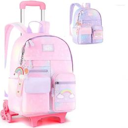 School Bags 16 Inch Rolling Backpack Bag For Girls Degisn Trolley With Wheels Kids Wheeled