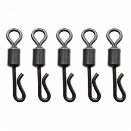 100pcs Matte Black Rolling Quick Change Swivels Carp Rigs Long Body Q-shaped Swing Snap Connector Carp Fishing Accessories3012