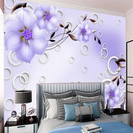 3d Wallpaper Purple Flower Home Improvement Wall Paper Romantic Floral Digital Print Painting Kitchen Room Mural3418