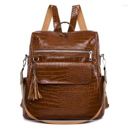 School Bags Designer Luxury Leather Shoulder Bag Women Rucksack Tassel Pendant Travel BackPack Solid Colour Ladies Mochila Crocodile Pattern