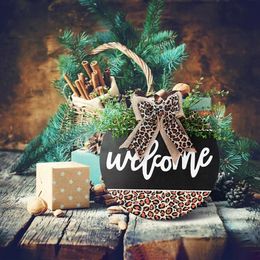 Decorative Objects & Figurines Wooden Welcome Sign Front Door Wall Hanging Ornament Rustic All Year Round Wreath With Bow Farmhous2458