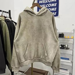 Men's Hoodies American Vintage Washed And Damaged Hooded Sweater Women's High Street Fashion Loose Pullover With Velvet