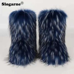 Women's Winter Faux Fox Fur Snow Boots Woman Plush Warm Fur Boots Luxury Footwear Girls' Furry Fur Bottes Fashion Fluffy Shoes