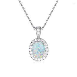 Pendant Necklaces White Blue Opal Necklace Classic Oval Stone Rose Gold Silver Colour Chain For Women Engagement Jewellery