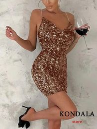 Casual Dresses KONDALA Sexy Shiny Sequins Sheath Party Mini Dress Women Fashion 2023 Backless V Neck Elegant Night Club Cami