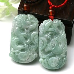 Pendants Chinese Craft Myanmar Emerald A Goods Dragon And Phoenix Pair Pendant Men's Women's Jade