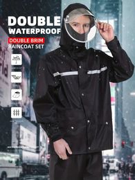 Men's Rain Suit, Waterproof Wear-resistant Hooded Jacket With Water Blocking & Trouser, Raincoat Set For Men & Women Outdoor All-Sport