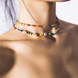 Choker 90S Y2K INSPIRED TRENDY BEADED NECKLACE Bohemian Layered Multi-Color LOVE For Women Surfer Jewelry