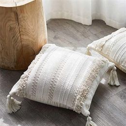 European Style Four-corner Lace Tassel Cushion Office Lumbar Pillow Cotton Tufted Custom Sofa Pillowcase Chair Pad 211229218e