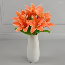 Decorative Flowers Simulated Artificial Lily Bouquet Home Desktop Decoration Accessories Wedding Venue Layout Creative Holiday Gift