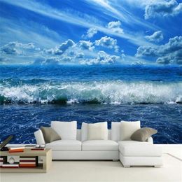 Custom 3D Wall Mural Self Adhesive Wallpaper Blue Sky Sea Wave Nature Scenery Po Living Room Bedroom Waterproof Wallpapers296c