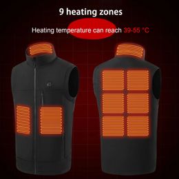 Men's Vests Men Heating Vest 9 Area Electric Heated Autumn Winter Women Insulated Jacket Outdoor Camping Hunting Thermal Warm 231121