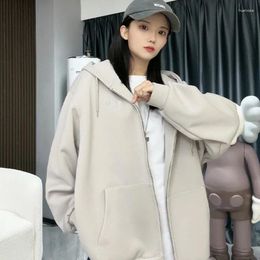 Women's Hoodies Solid Color Jackets Coat Harajuku Hip-Hop Lazy Zip Up Cardigan Casual Long Sleeve Chic Sweatshirt Tops