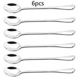 Coffee Scoops 6pcs/set Long Handled Stainless Steel Spoon Set Polished Stirring Drink Ice Cream Dessert Tea Spoons Dinnerware Drinking Tool