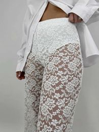 Women s Jeans JULISSA MO 2023 Summer See Through Lace High Waist Pants For Women Wide Leg Baggy Trousers Solid Fashion Straight Casual 231121