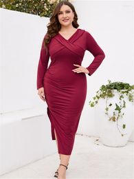 Plus Size Dresses Autumn High Waist Tight Hip Sexy Long Sleeve Women Dress Casual Ladies Womens 2023 Black Woman