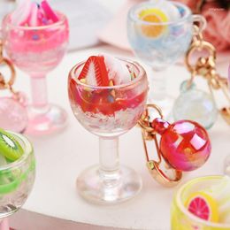 Keychains Creative Simulation Wine Glass Keychain Fashion Strawberry Fruit Cake Key Ring Couple Bag Jewelry Pendant Chains Gifts