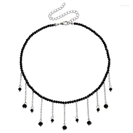 Chains Black Long Tassels Neckchain Fashionable Water Drop Shapes Pendant Necklace Personalized Accessory For Various