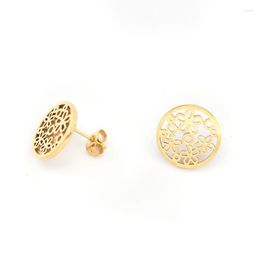 Stud Earrings Risul Flower For Women Small Round Hollow Out Flowers One Pair Of Earring Stainless Steel Jewelry Gift