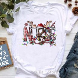 Women's T Shirts Merry Christmas Graphic Print Shirt Girls Funny Leopard Reindeer Tshirt Women Tumblr Clothes Harajuku Tops