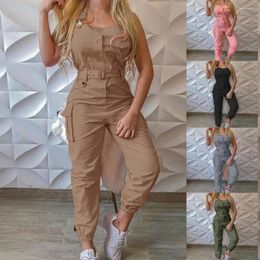 Women's Two Piece Pants Stylish Cargo Jumpsuit Polyester Women Sleeveless Halter Casual Backless Sexy Slim Romper