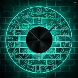 Wall Clocks Vegvisir Viking Compass Vintage Design Illuminated Clock Runic Colour Changing Light Protection Symbol