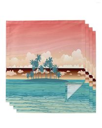 Table Napkin 4pcs Coconut Green Island Sunset Square 50cm Party Wedding Decoration Cloth Kitchen Dinner Serving Napkins