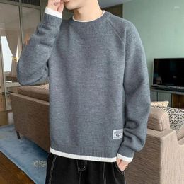 Men's Sweaters Autumn Winter Pullover Round Neck Patchwork Loose Fashion All-match Tops Casual Elegant Commuter Long Sleeve