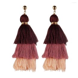 Dangle Earrings 2023 Trendy Three-layer Gradient Color Tassel Drop Women Boho Long Fringe Jewelry