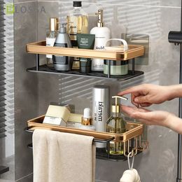 Bathroom Shelves Punch-free Bathroom Shelf Shelves Shampoo Shower Storage Rack Kitchen Holder Toilet Kitchen Organiser Bathroom Accessories Set 230422