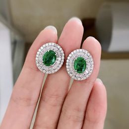 Valuable Diana Emerald Diamond Stud Earring 100% Real 925 sterling silver Chandelier Promise Wedding Earrings for Women Bridal Jewellery
