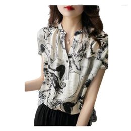 Women's T Shirts Short Sleeve Shirt TShirt Summer Large Size Tees V-Neck Casual Ink Printing Tops 3Xl Leisure 4XL