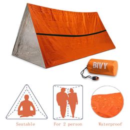 Tents and Shelters 2 Person Emergency Shelter Survival Bivy Tube Tent Kit Thermal Blanket SOS Sleeping Bag Waterproof Survival Equipment 230421