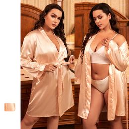 Women's Sleepwear Oversize 5XL Bridesmaid Embrodiery Robe Long Sleeve Women Satin Cardigan Kimono Lady Rayon Bathrobe Yukata Nightgown