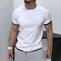 Men's T-Shirts Stripe Men T Shirt Summer Clothing Solid Colour Printed Shirts O Neck Oversized Top Casual Streetwear Loose Fitness Clothing Male Z0421