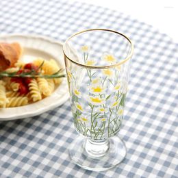 Wine Glasses Vintage Chrysanthemum Whiskey S Glass Tulips Gold Foil Milkshake Vodka Cup Multi-purpose Set Goblet ZM1103