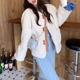 Women's Fur Autumn Winter Thickened White Lamb Wool Coat Unique Sweet Long Sleeve Pink Jacket