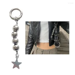 Keychains Trend Exquisite Alloy Keychain Round Beads Five-pointed Star Female Car Keys Chain Rings Bag Pendant For Women Gift