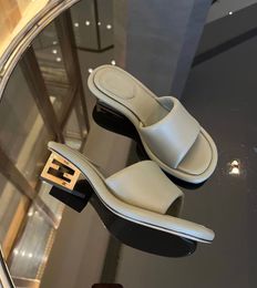 Summer 2023 Brand F-Baguette Sandals Shoes Women Wide-band Nappa Leather Slides Sculptural Heel Slip On Mules Comfort Walking EU35-43 Original BOX