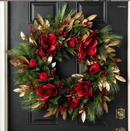 Decorative Flowers Front Door Christmas Big Wreath Winter Red 19.7 Inch Holiday Outdoor Welcome Dog Sign For